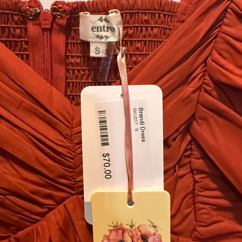 ☀️ Entro Rust Orange Ruffled V-Neck Dress - Picture 2 of 7